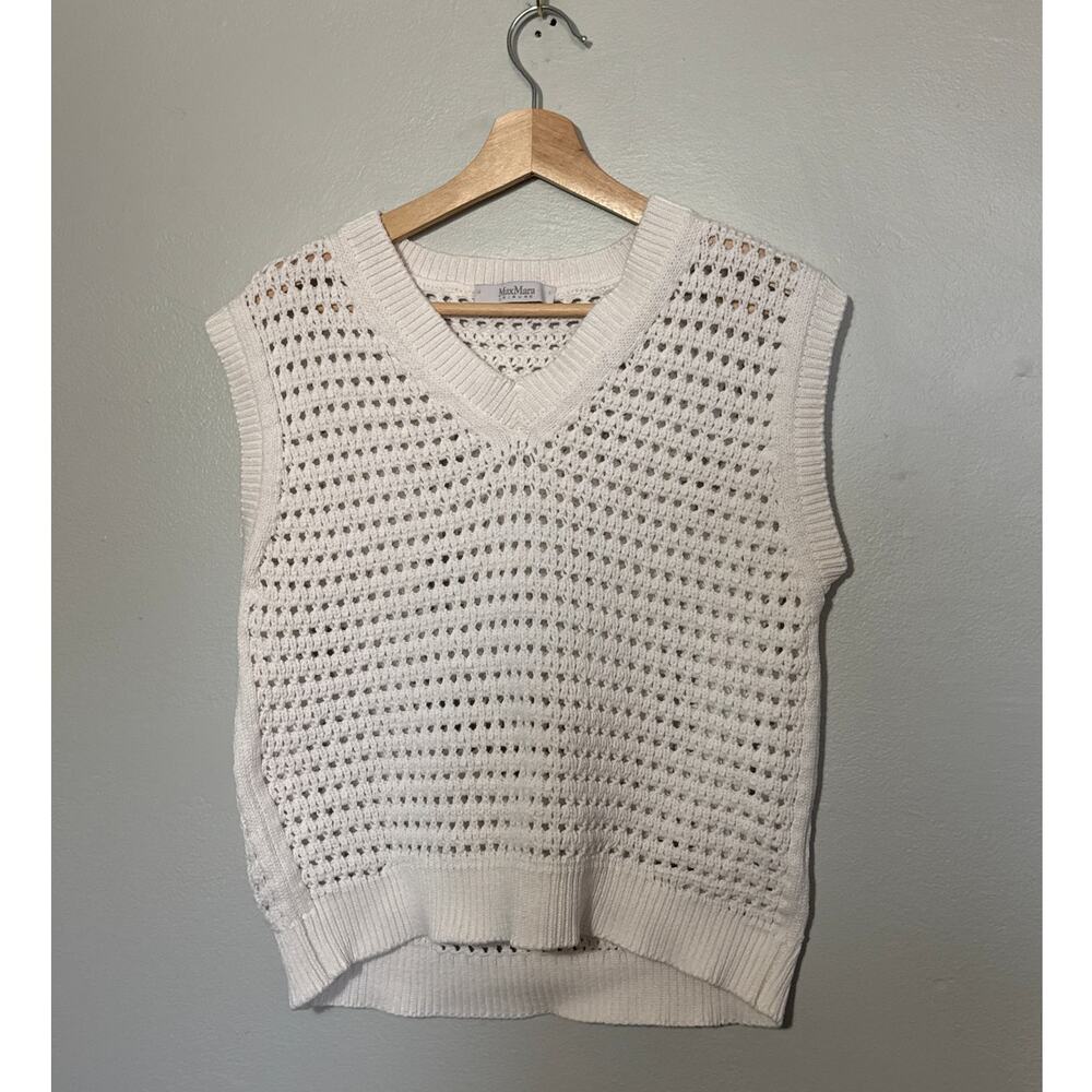 Women's Size M White Max Mara Leisure Palco Sweater Vest Crochet Knit Luxury